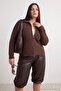 Wardrobe Essentials Kahverengi Çift Taraflı Fermuarlı Yumuşak Dokulu Triko Hırka TBBAW27AV00011 - 3