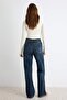 Koyu Mavi Az Esnek Yüksek Bel Wide Leg Geniş Paça Jeans TWOAW27JE00080 - 4