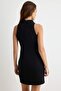 Siyah Bodycon/Vücuda Oturan Dik Yaka Çin Düğmeli Kısa / Mini Scuba Krep Örme Elbise TWOAW27EL00142 - 4