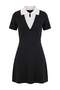 Siyah Kısa / Mini Polo Yaka Renk Bloklu Premium/Özel İplik Triko Elbise TWOAW27EL00070 - 5