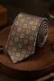 Beige Motif Pattern Classic Tie with Handkerchief Kk13628 - 2