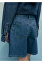 Mid-Waist Pleated Denim Bermuda Shorts - 4