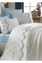 Lara Embroidered & Tasseled Pique Set - Cream/Blue