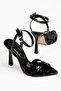 K-875 Black Patent Leather Ankle Strap Pointed Toe Heeled Women's Sandals - 4