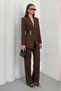 Women's Two-Piece Stylish Gold Belted Padded Shoulders Blazer Jacket Wide-Leg Pants Set - 2