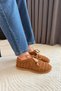 Women's Geoo Tan Genuine Leather Geometric Perforated Ballerinas with Lace-Up Detail - 3