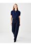 Navy Blue Shirt Collar Slim Fit Knitwear Blouse - 2