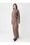 Coffee Melange Relaxed Fit Soft Textured Wide Leg Knitted Pants - 3