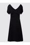 Black V-Neck Short Sleeve Midi Knitted Dress - 6
