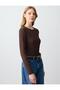 Bitter Coffee Crew Neck Long Sleeve Straight Cut Knitted Blouse - 3