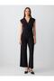 Black Straight Cut V-Neck Line Pattern Knitted Blouse - 2