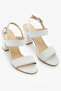 White Genuine Leather Ankle Strap Thick Heeled Women's Shoes