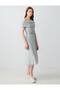 Beige Relaxed Cut Regular Waist Patterned Mesh Knitted Midi Skirt - 3