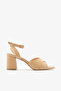 Beige Genuine Leather Cross Strap Thick Heeled Women's Sandals - 6