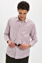 Men's regular fit relaxed cut 100% Cotton Striped Linen effect brown shirt - 3