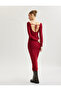 Draped Long Sleeve Midi Cowl Neck Dress