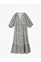 Cotton Lined Mandarin Collar Balloon Sleeve Long Floral Dress - 3