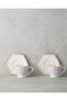 Traces Bone Porcelain 4 Piece Coffee Cup Set for 2 Persons 80 ml Blue-Orange - 2