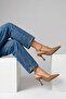 Women's Stiletto Pointed Toe Open Back V-Neck Hand Knitted Classic Heeled Shoes Nules Tan - 2