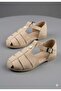 Women's First Beige Suede Flat Sole Sandals with Buckle Detail - 3