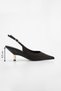 Women's Stiletto Pointed Toe Open Back Gold Metal Heel Classic Heeled Shoes Rente Black Satin - 8