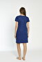 Women's Collar Lace Short Sleeve Plus Size Blue Combed Cotton Nightgown - 3