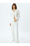 Knitted Plain Pajama Bottoms with Wide Legs and Shiny Star and Moon Print - 2