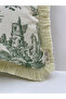 Cream Tasseled Green English Peasants Patterned Decorative 43x43cm Square Throw Pillow Case - 2