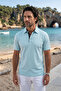Men's Shirt Collar Egyptian Cotton Short Sleeve Buttoned Kagi Baby Blue T-Shirt Classic Pattern - 5310