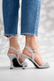 Women's Gray Straw Detailed Heeled Sandals Heel Height 9 Cm. - 6