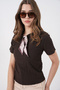 Women's Short Sleeve Scarf Knitted Blouse 981 - Brown - 5