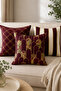 3-Piece Combination Throw Pillow Cover Set - Burgundy Gold Art Deco Patterned Digital Printed Throw Pillow Cover - 2