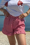 Women's Plaid Patterned Ruffled Elastic Waist Summer Shorts Red – Relaxed Fit, with Pocketed - 4