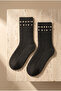 Women's Pearl Accessory F Corded Fabric Socks Gray - 3