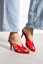 Nadina Red Satin Fabric Open-Toe Caged Women's Heelled Slippers