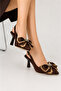 Brown Bowknot Stone Detailed Women's Slingback Heeled Shoes Vi̇d02001