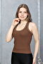 Women's Compact Combed Cotton Camisole Ribbed Tank Top Crop Light Brown 95% Cotton 5% Elastane - 6