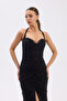 Black Halter Neck Lace Evening Dress - 3