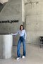 Women's High Waist Loose Palazzo Dark Blue Denim Trousers - 5