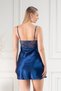 Women's Luxury Satin Guipure Navy Lace Detail Bridal Nightgown Robe Set - 7