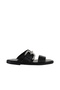 Black Leather Women's Flat Slippers 01Wy2001 - 2