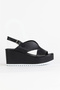 Black Leather Women's Wedge Heeled Sandals 01Wa5600