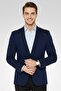 Men Slim Fit Plain Semi-Formal Blazer, Navy Blue - 4