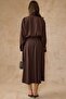 Scarf Collar Shirt Skirt Modal Double Set Brown 9460-Tk - 7