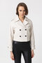 White Leila Double-Breasted Buttoned Short Trench Coat Women's Genuine Leather Jacket - 5