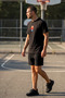 Men's Basketball Ball and Hoop Embroidered Black Cotton T-Shirt Regular Fit / Standard Cut - Men's Basketball Player Basic Black T-Shirt - 2