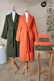 6 Piece Striped Bathrobe Set 100% Cotton Certified, Şalyaka Family Dowry Bathrobe Set Green Orange
