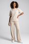 Women's Short Sleeve Summer Two Thread Combed Wide Leg Sweatpants Set - 2