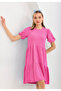 Women's Balloon-Sleeve Crinkled Pink Dress - 4