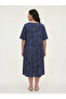 Plus Size Tencel Floral Pocket Dress Navy Blue Loose Summer Midi - 6